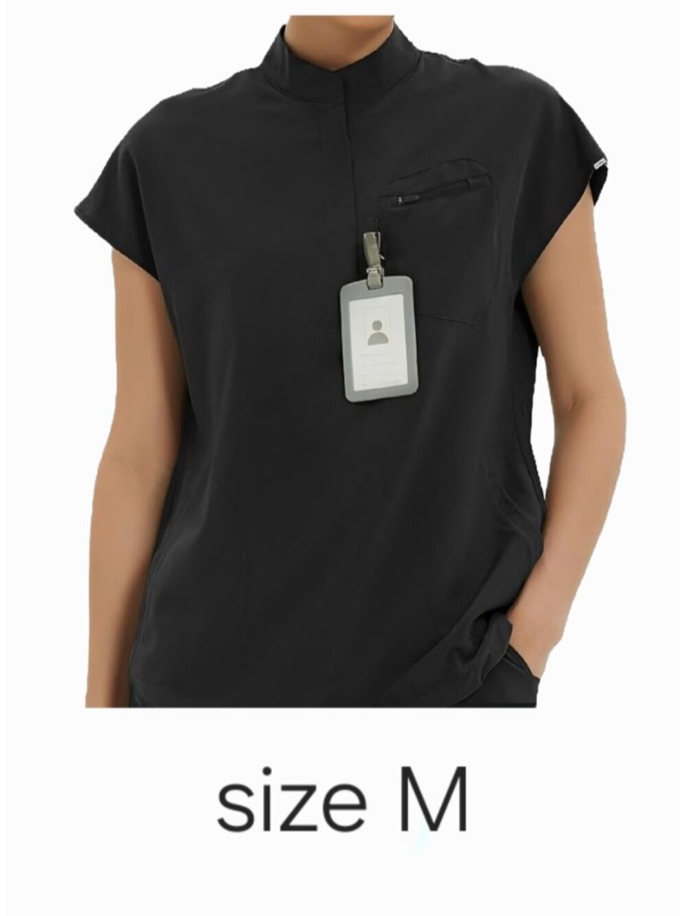 Black Scrub Top with Pockets and Zipper sz M